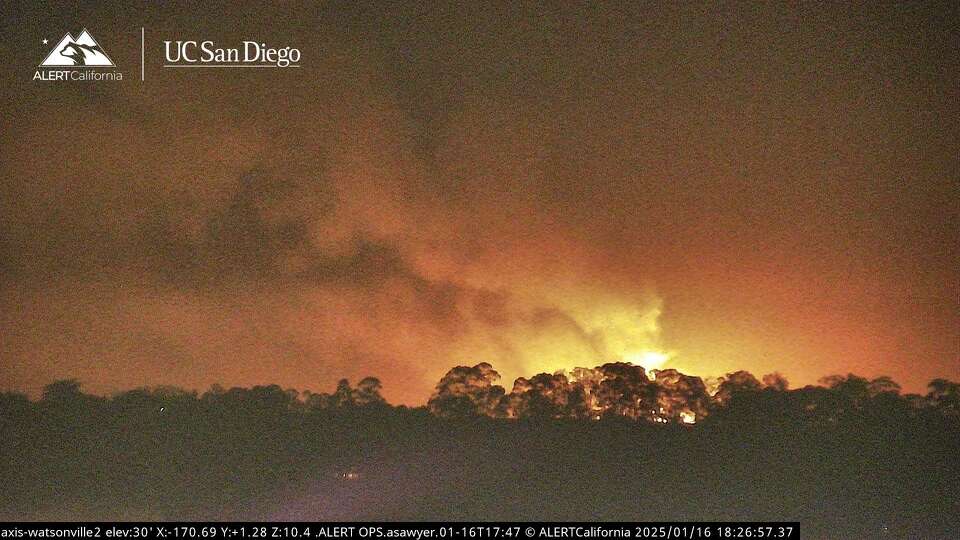 Alert California photo shows the fire at the Moss Landing Power Plant on Jan. 16, 2025.