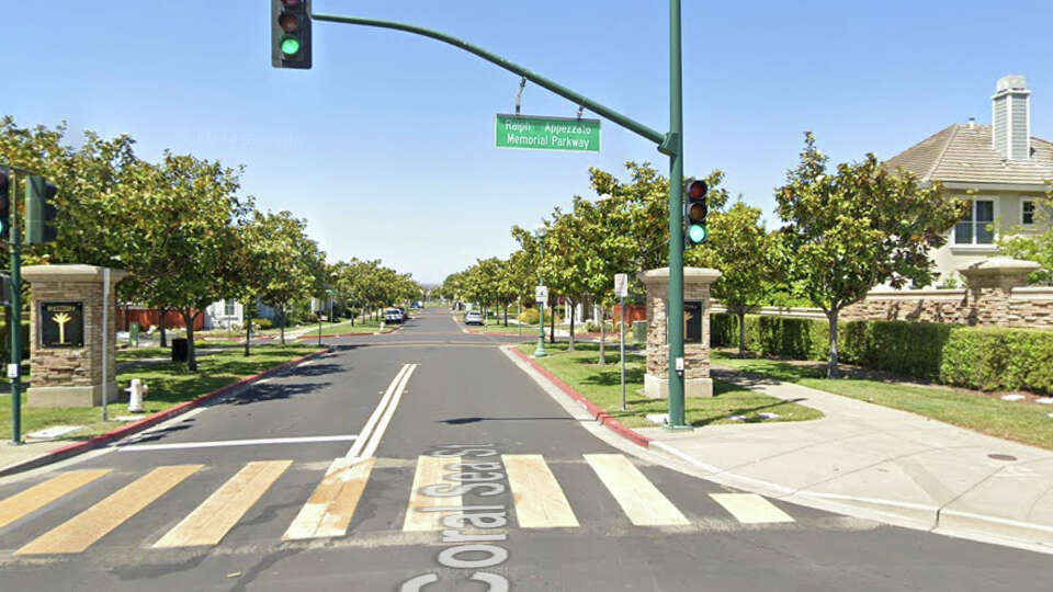 Intersection of Ralph Appezzato Memorial Parkway and Coral Sea Street in Alameda.