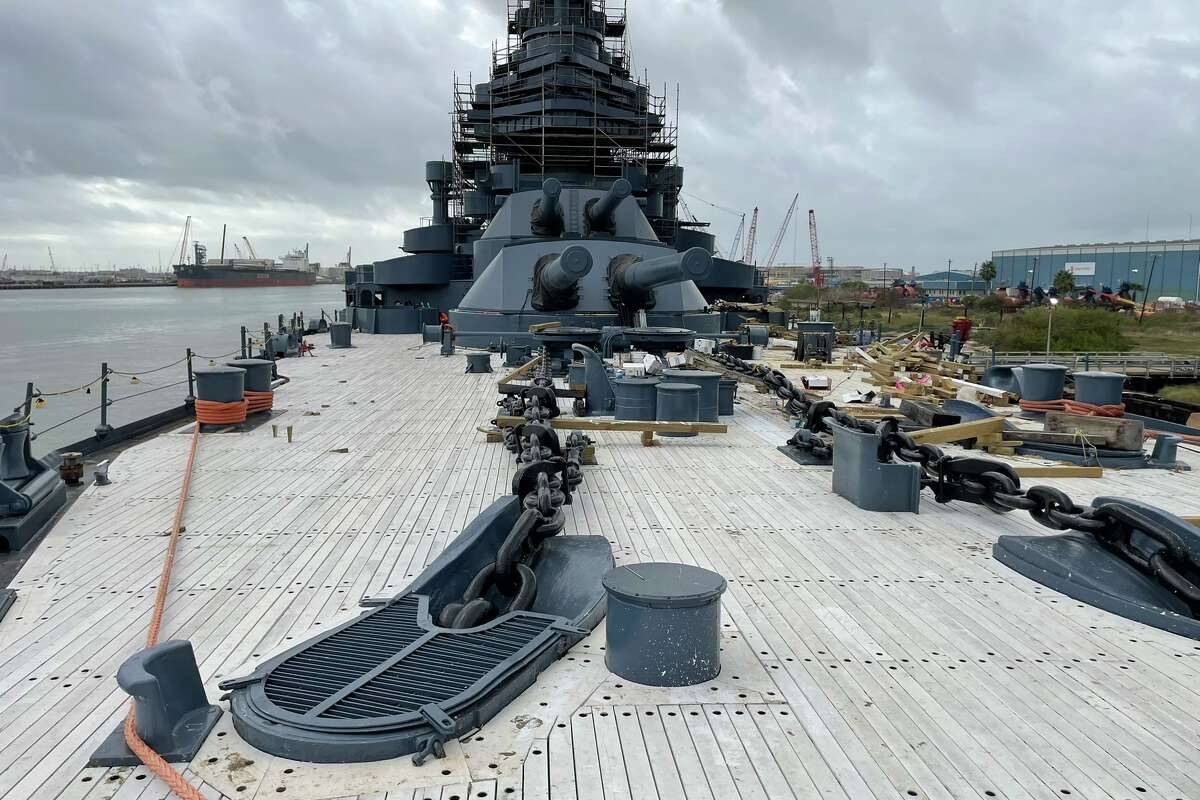 A good close-up of the Battleship Texas' recently restored foredeck.