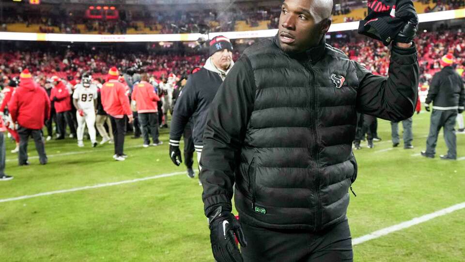 Houston Texans head coach DeMeco Ryans walks off the field after a 23-14 loss to the Kansas City Chiefs in an AFC divisional playoff football game, Saturday, Jan. 18, 2025, in Kansas City, Mo.