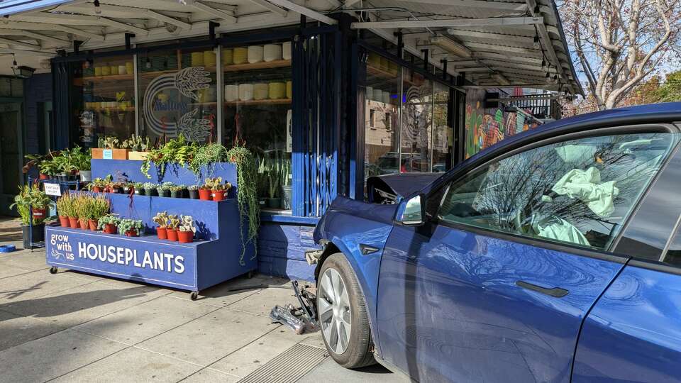 A Tesla crashed into the The Mellow SF plant store in San Francisco on Sunday.