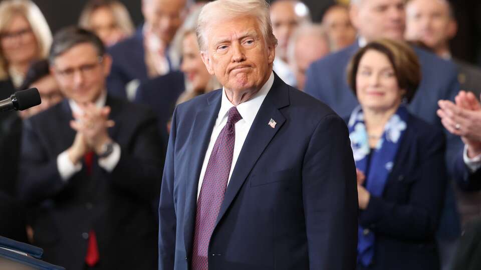 WASHINGTON, DC - JANUARY 20: U.S. President Donald Trump is applauded after delivering his inaugural address during inauguration ceremonies in the U.S. Capitol Rotunda on January 20, 2025 in Washington, DC. Donald Trump takes office for his second term as the 47th president of the United States. (Photo by Kevin Lamarque - Pool/Getty Images)