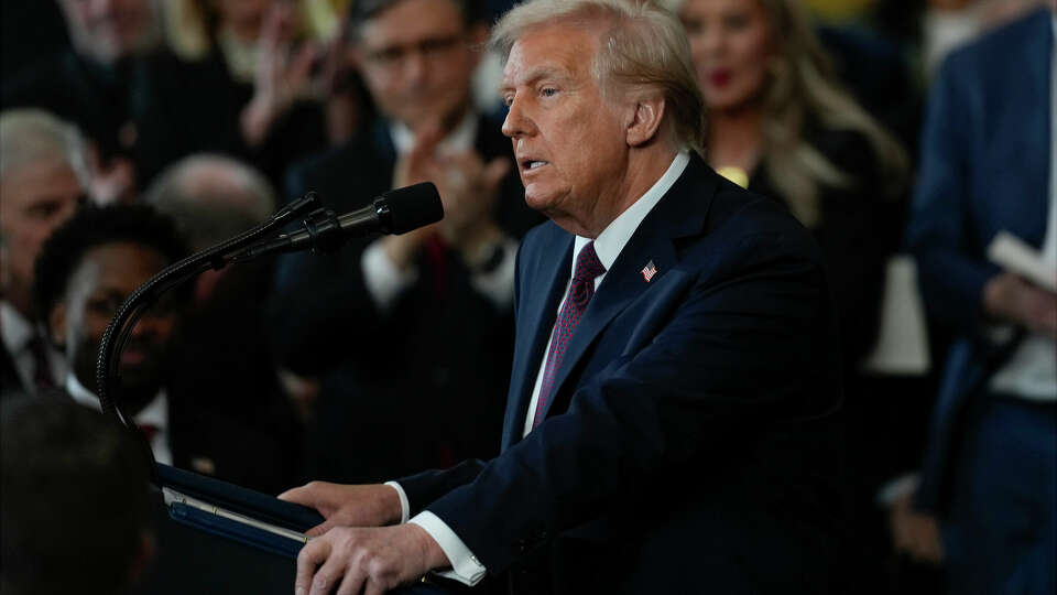 President Donald Trump gives his inaugural address Monday in the Rotunda of the U.S. Capitol in Washington, D.C. 