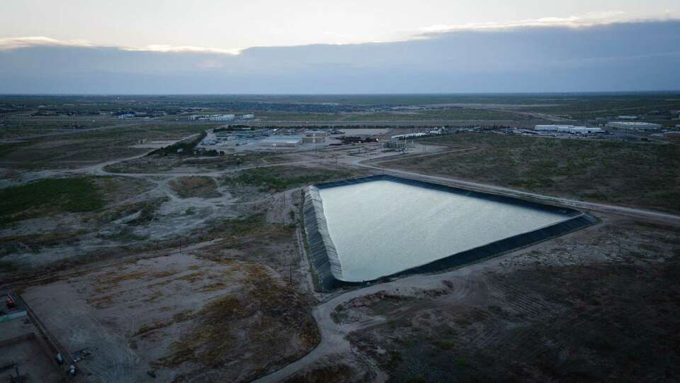 A wastewater pond, photographed Thursday, July 7, 2022, near Odessa.