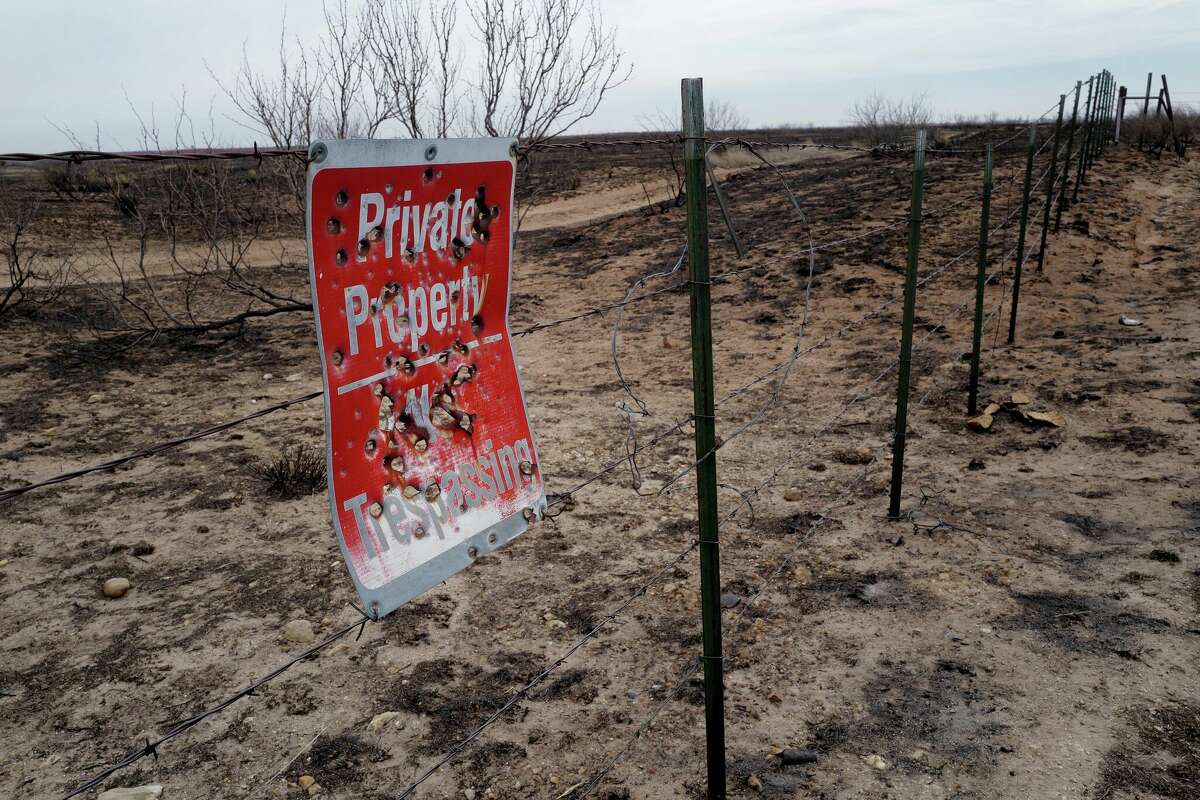 STINNETT, TEXAS - MARCH 03: A sign sits among a charred landscape in the aftermath of the Smokehouse Creek fire on March 03, 2024 in Stinnett, Texas. The fire has burned more than a million acres in the Texas Panhandle, killing at least two people and destroying more than 500 structures. (Photo by Scott Olson/Getty Images)