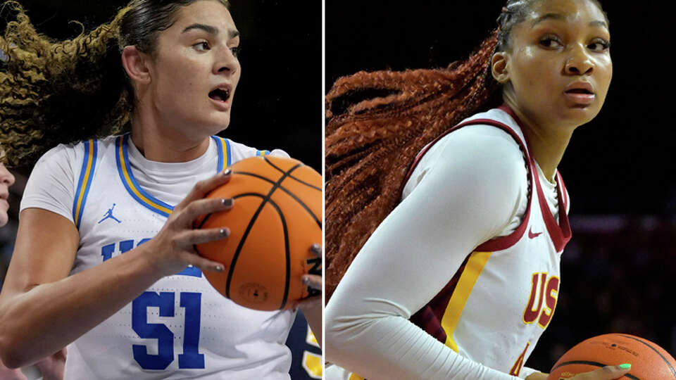 Composite of  UCLA's Lauren Betts and USC's Kiki Iriafen.