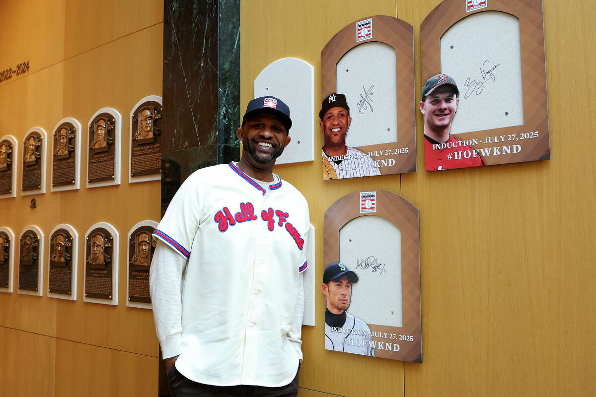 CC Sabathia poses for a photo after being elected into the National Baseball Hall of Fame Class of 2025 on Jan. 23, 2025 in Cooperstown, N.Y.