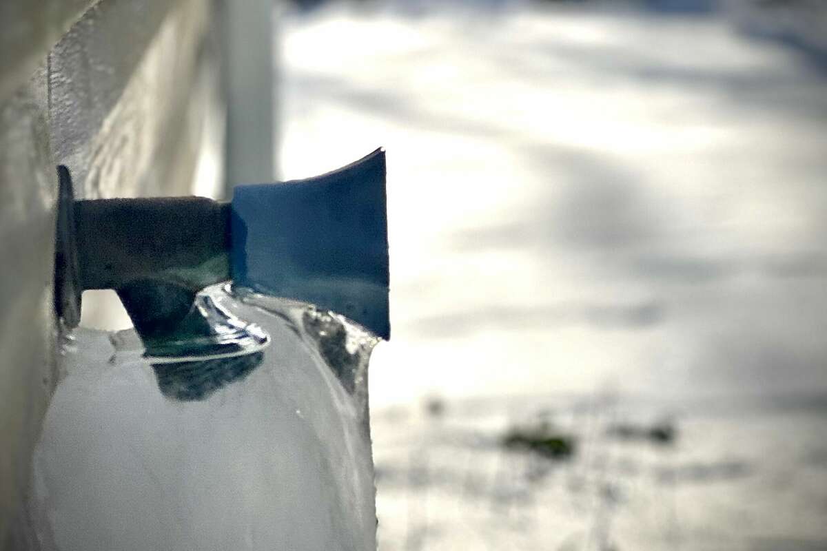 A frozen spout in Connecticut in February 2025. 