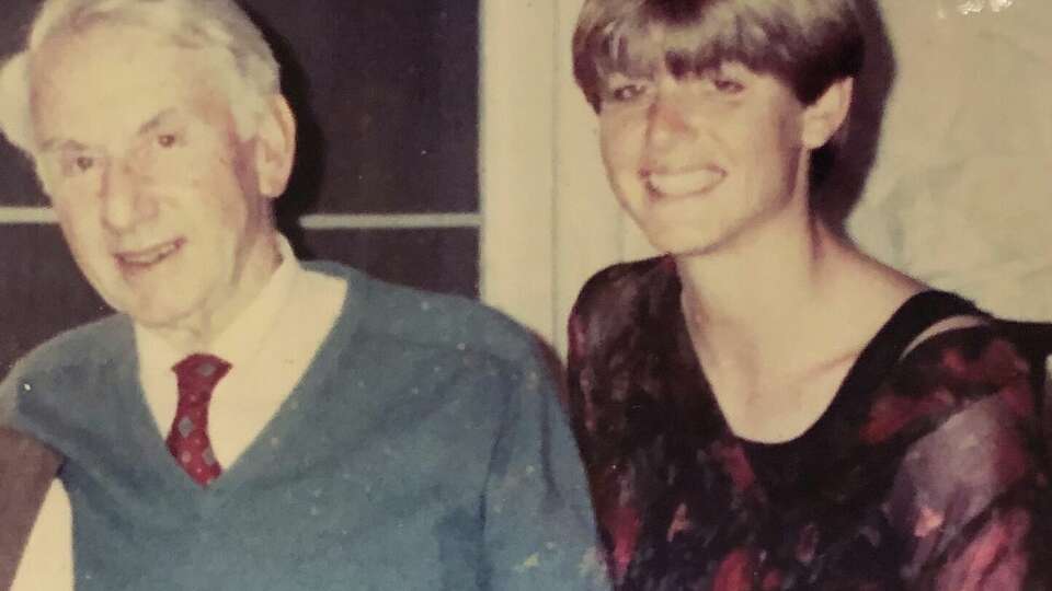 The author and her father, Dr. Ernst Drenick, who was forced to flee Austria in 1938, at home in Los Angeles in 1988.