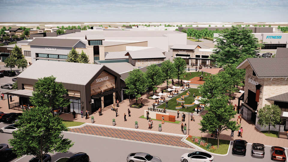 The community area and greenspaces proposed within Texas Heritage Marketplace, a new 750,000 square-foot mixed use project planned in the Katy area by NewQuest Properties.