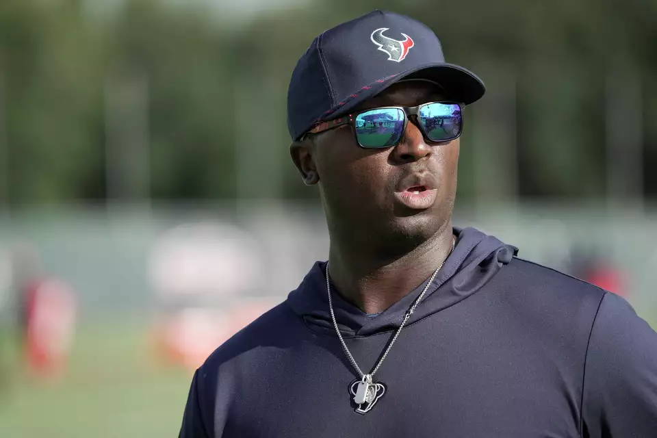 Houston Texans quarterbacks coach Jerrod Johnson during an NFL training camp Monday, Aug. 7, 2023, in Houston.