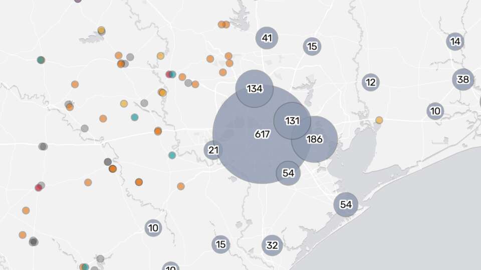 A preview of the Houston Chronicle's groundwater contamination tracker map. 