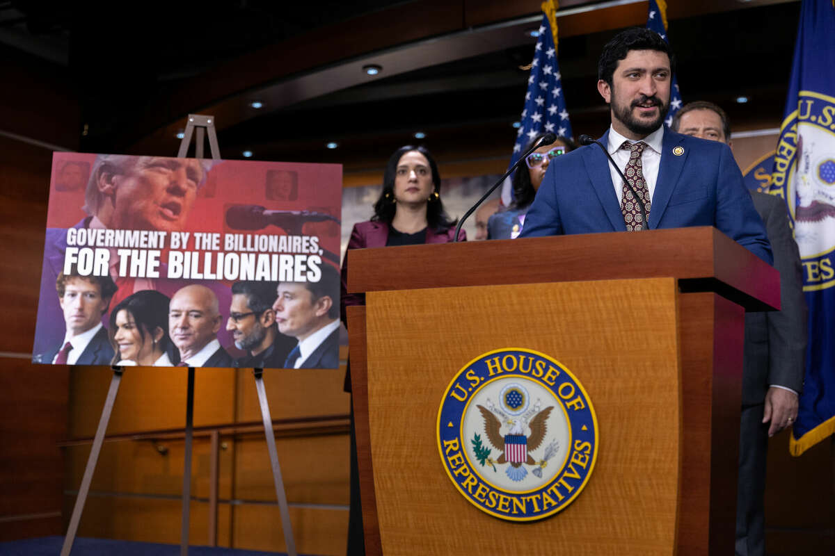 WASHINGTON DC, UNITED STATES - JANUARY 22: Congressman Greg Casar (D-TX) speaks at a Congressional Progressive Caucus press conference in Washington DC, United States on January 22, 2025. (Photo by Nathan Posner/Anadolu via Getty Images)