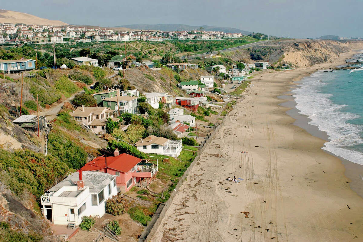 Aerials of the Orange County Coast. The cottages of Crystal Cove State Park, located off Pacific Coast Higway between Corona del Mar and Laguna Beach.