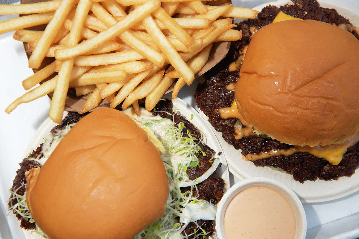 A tray of smash burgers with fries from the newly-opened Smish Smash inside Saluhall on Market Street in downtown San Francisco, Tuesday, Jan. 28, 2025. 