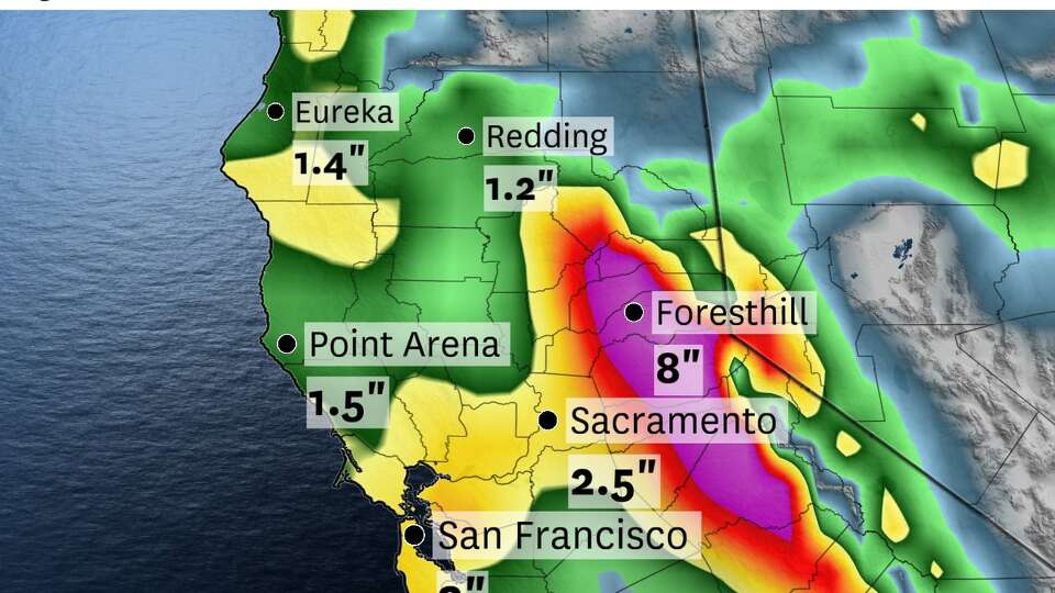 Rainfall totals will range from 1 to 3 inches around much of Northern California this weekend. 