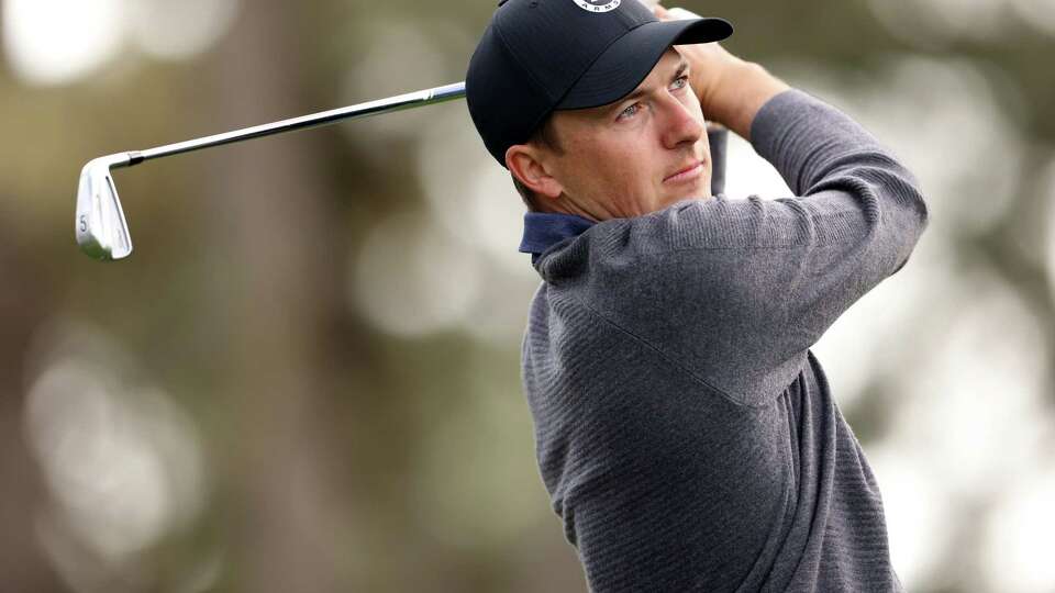 Jordan Spieth watches his tee shot on the 2nd tee during Round 1 of AT&T Pebble Beach Pro-Am at Spyglass Hill Golf Course in Pebble Beach Calif., on Thursday, February 2, 2023.