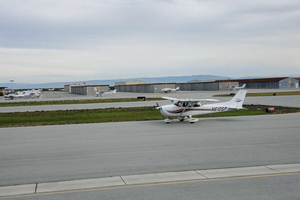 A small plane taxis towards the runway at San Carlos Airport (SQL), a municipal airport in the Silicon Valley, San Carlos, California, January 19, 2020. (Photo by Smith Collection/Gado/Getty Images)