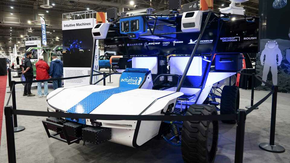 Intuitive Machines’ Moon RACER is seen during the annual Houston Boat, Sports & Travel Show at at NRG Center, Thursday, Jan. 30, 2025, in Houston.