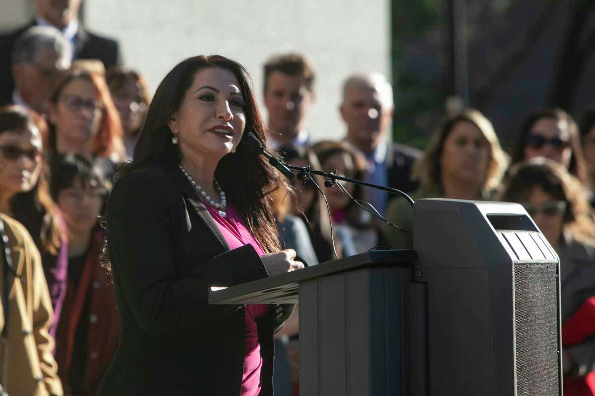 Senator Susan Rubio, who represents Monterey Park, speaks at a vigil in honor of the families and victims of the Monterey Park shooting, hosted by The California Asian American and Pacific Islander Legislative Caucus (AAPILC) on the west steps of the State Capitol in Sacramento, Calif., on Monday, January 23, 2023. The California Asian American and Pacific Islander Legislative Caucus (AAPILC) joins the country in grieving with the families of the victims of the Monterey Park mass shooting incident. Members of the California State Legislature in solidarity with key community partners attended the vigil.