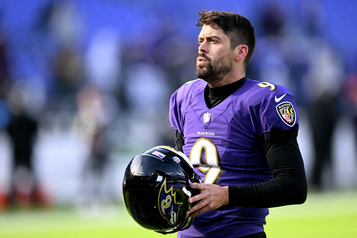 Justin Tucker of the Baltimore Ravens looks prior to a game against the Denver Broncos at M&T Bank Stadium on December 04, 2022 in Baltimore, Maryland. Tucker has been accused by multiple women of sexual impropriety over several years.