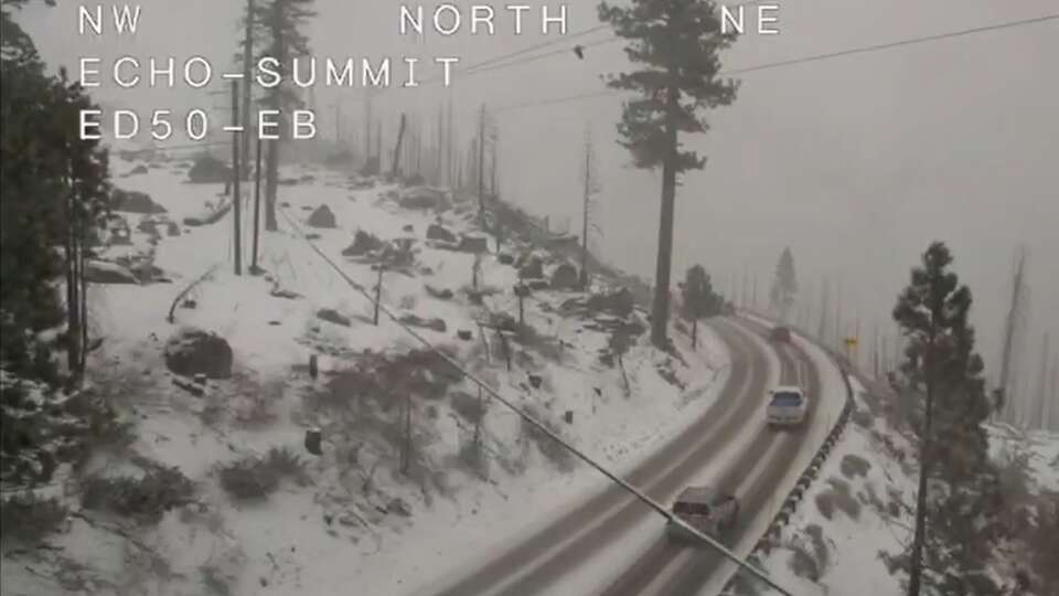 Chain controls were in effect Saturday on  Highway 50 over Echo Summit and on State Route 89 over Luther Pass.