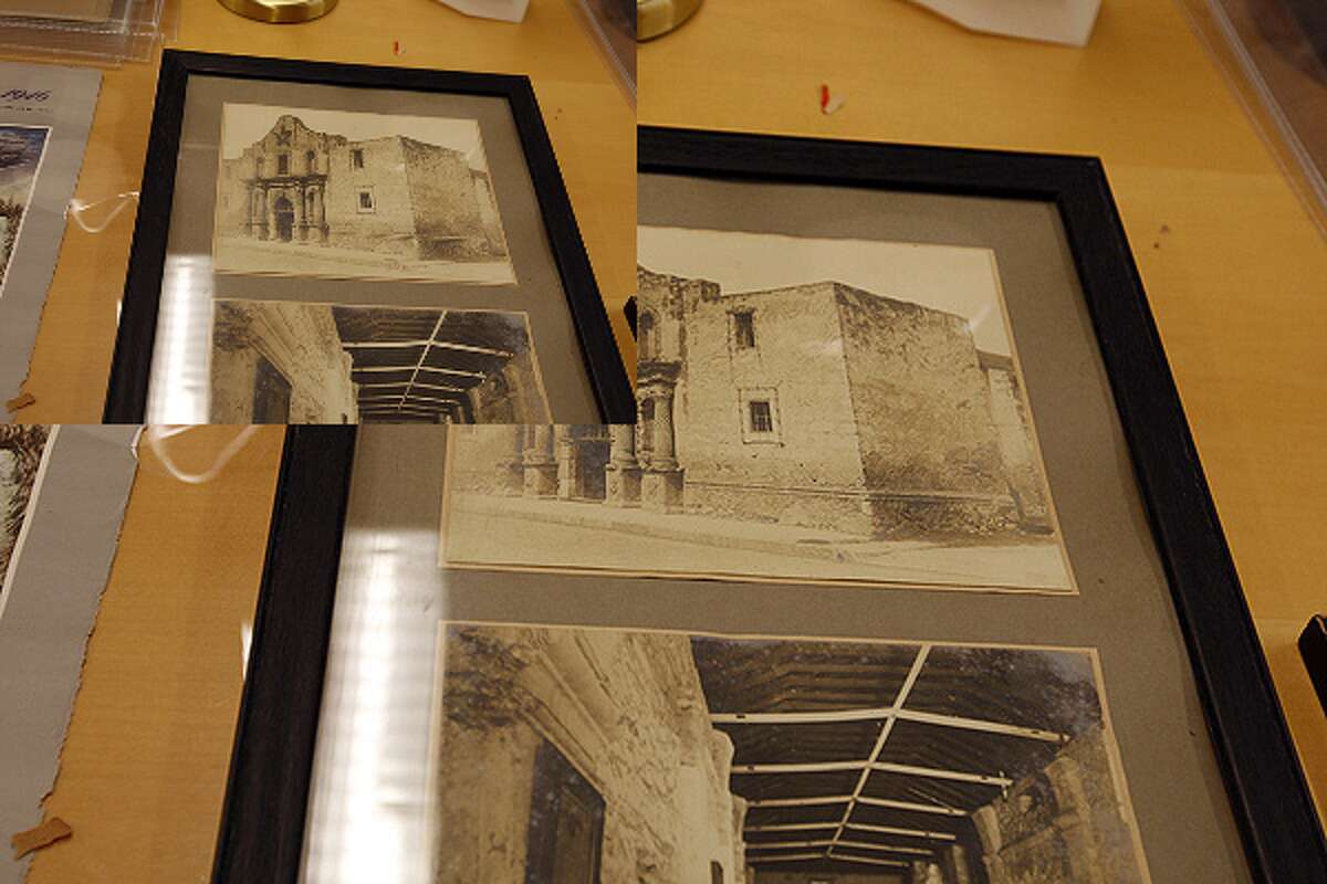 A photo of The Alamo, seen at the main library on Nov. 8, was part of a cache of artifacts found in a walled off closet on the third floor of the Hertzberg Circus Museum.