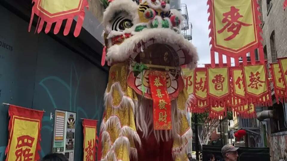 A lion at Kerouac Alley at Grant Avenue in San Francisco for the Chinese New Year celebration.