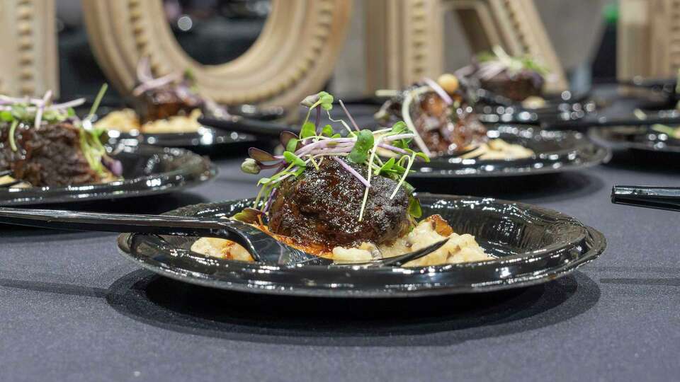 Italian food samples are offered at the North Italia booth during the Houston Livestock Show and Rodeo 2025 Rodeo Uncorked! Roundup & Best Bites Competition Sunday, Feb 23, 2025 in Houston.