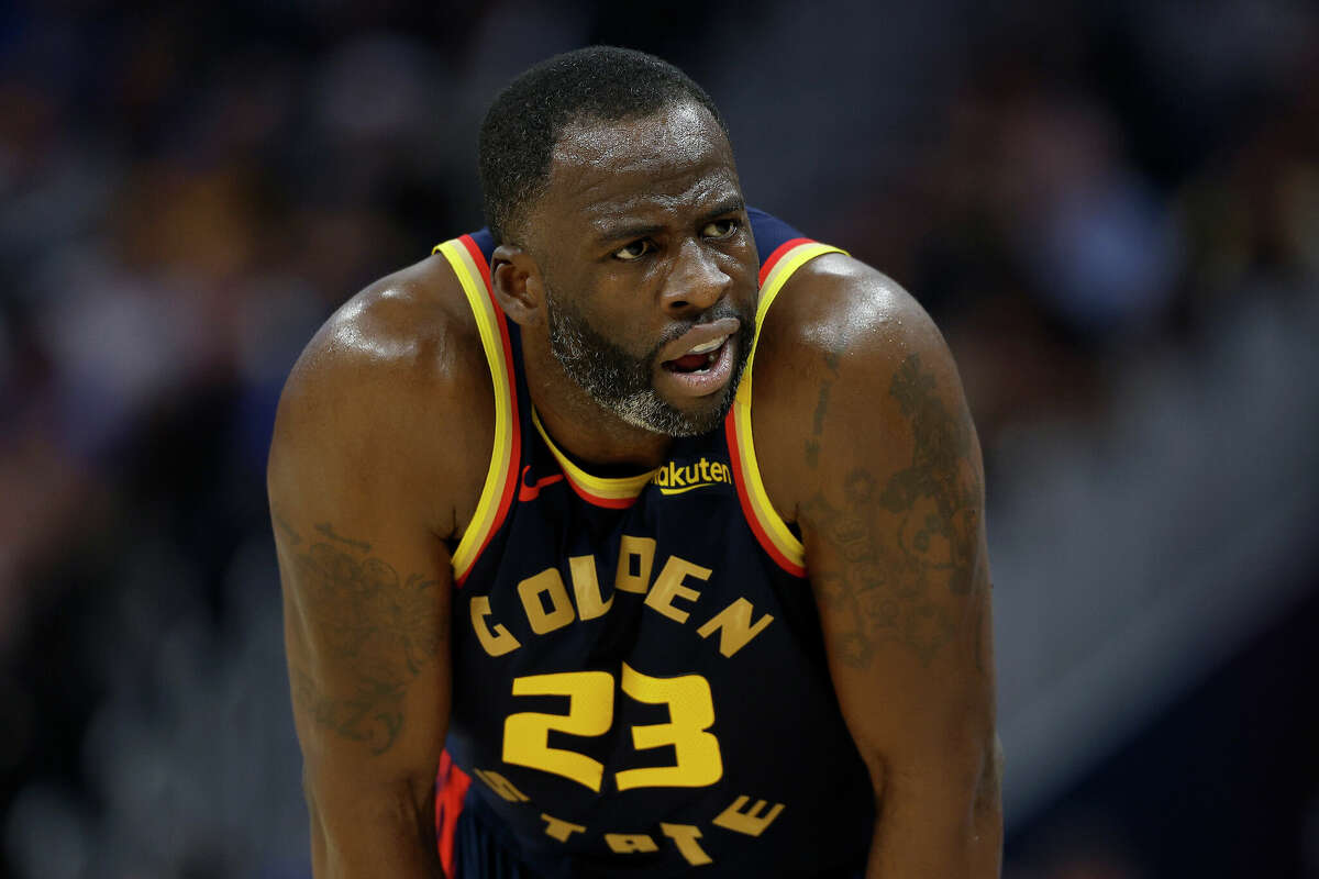 Draymond Green of the Golden State Warriors looks on against the New York Knicks during the first half of an NBA basketball game at Chase Center on March 15, 2025 in San Francisco, California.