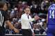 Drake head coach Ben McCollum has words with the referee during the first half against Texas Tech in the second round of the NCAA college basketball tournament, Saturday, March 22, 2025, in Wichita, Kan. (AP Photo/Travis Heying)