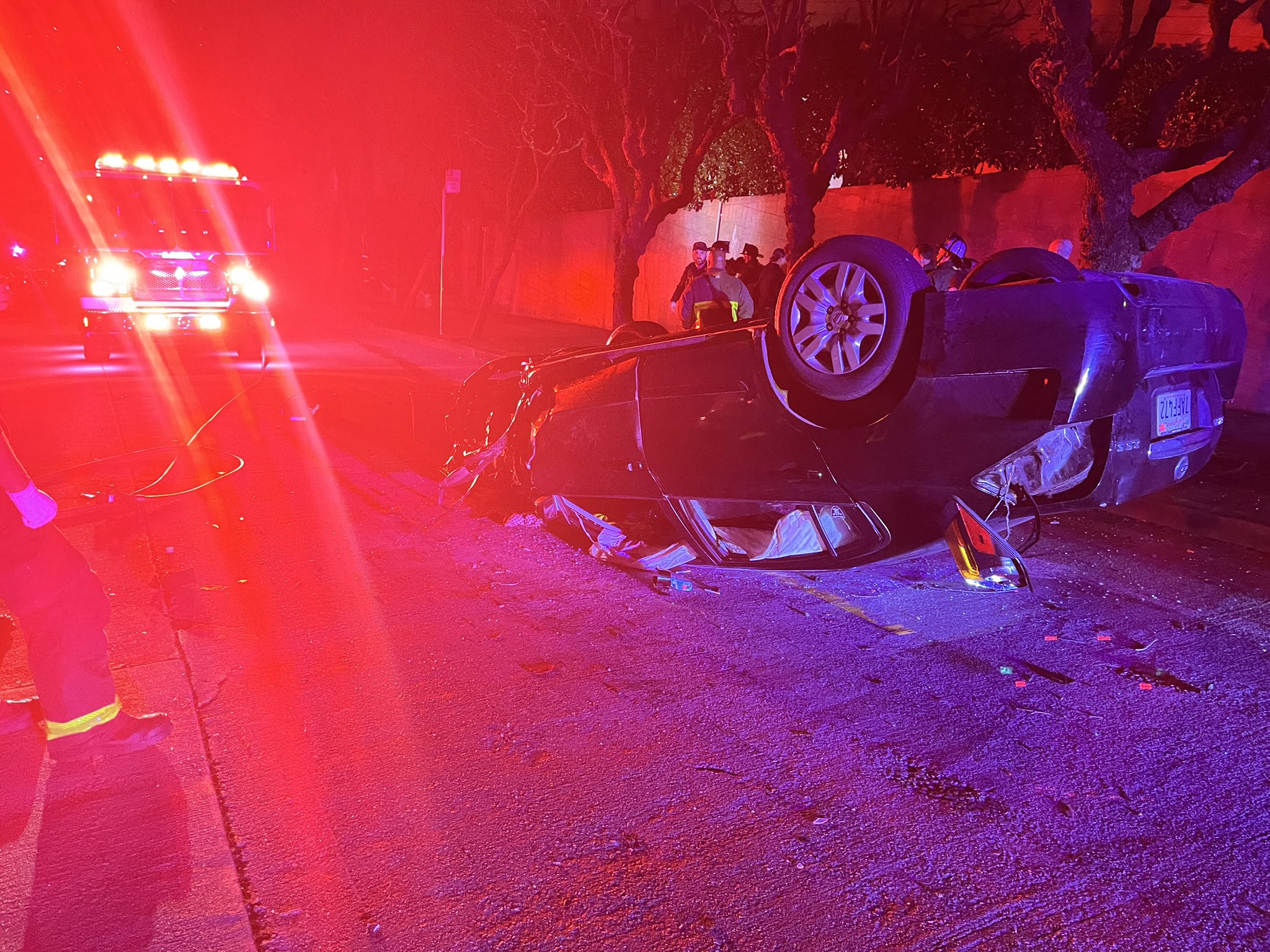 Five people injured in SF rollover crash that left vehicle on its roof