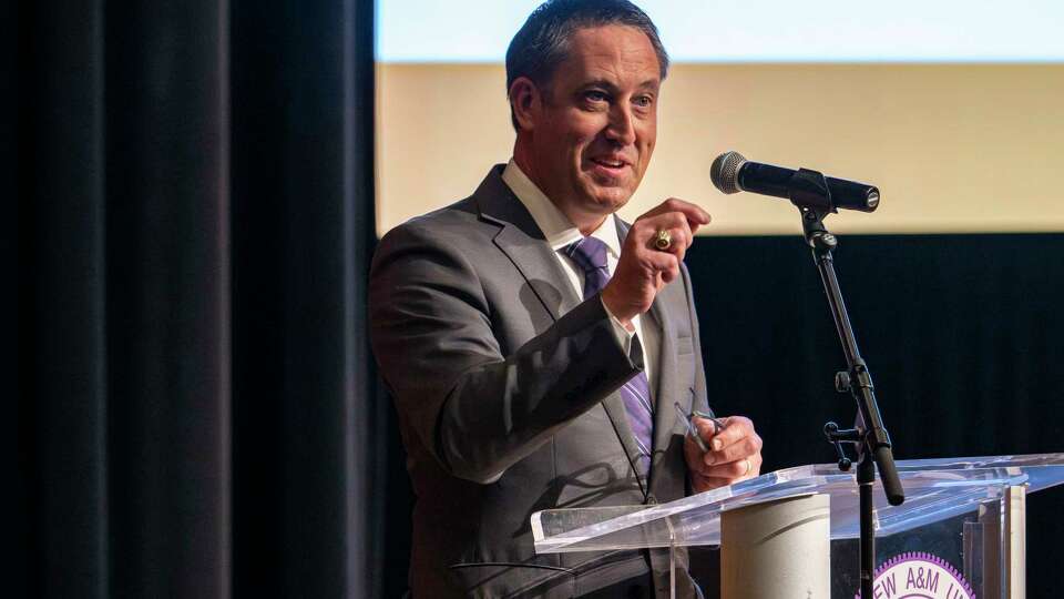 Texas Comptroller of Public Accounts and incoming Chancellor of the Texas A&M University system Glenn Hegar speaks during a groundbreaking ceremony at Prairie View A&M in Prairie View, Friday, March 28, 2025.
