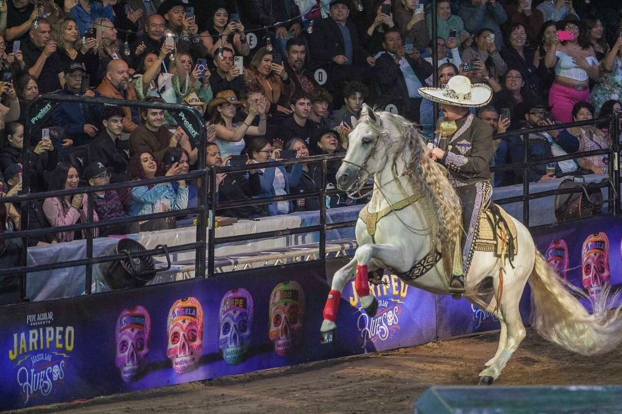 Grammy-winning singer songwriter Pepe Aguilar performs at his 'Jaripeo Hasta Los Huesos Tour 2024' show at the Honda Center in Anaheim, Calif., on Friday, March 29, 2024. The show pays tribute to the Day of the Dead, a well-known Mexican celebration. (AP Photo/Damian Dovarganes)