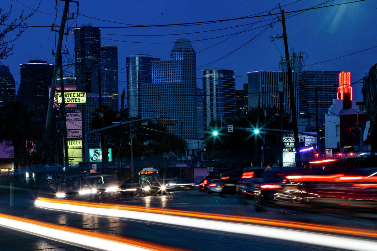 Traffic moves down Westheimer Road in Montrose, Wednesday, March 23, 2022, in Houston.