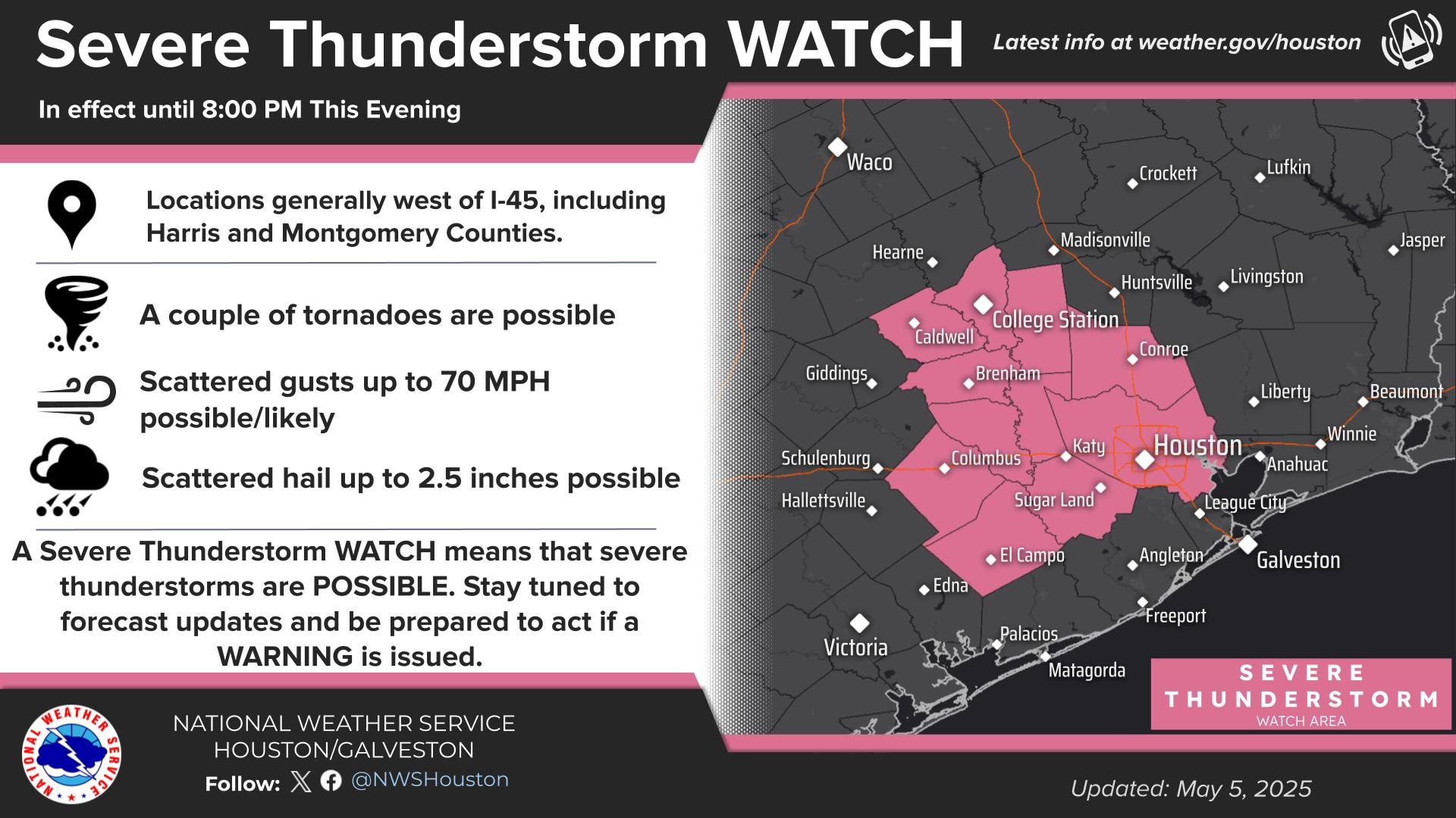Houston metro area under severe thunderstorm watch until 8 p.m.