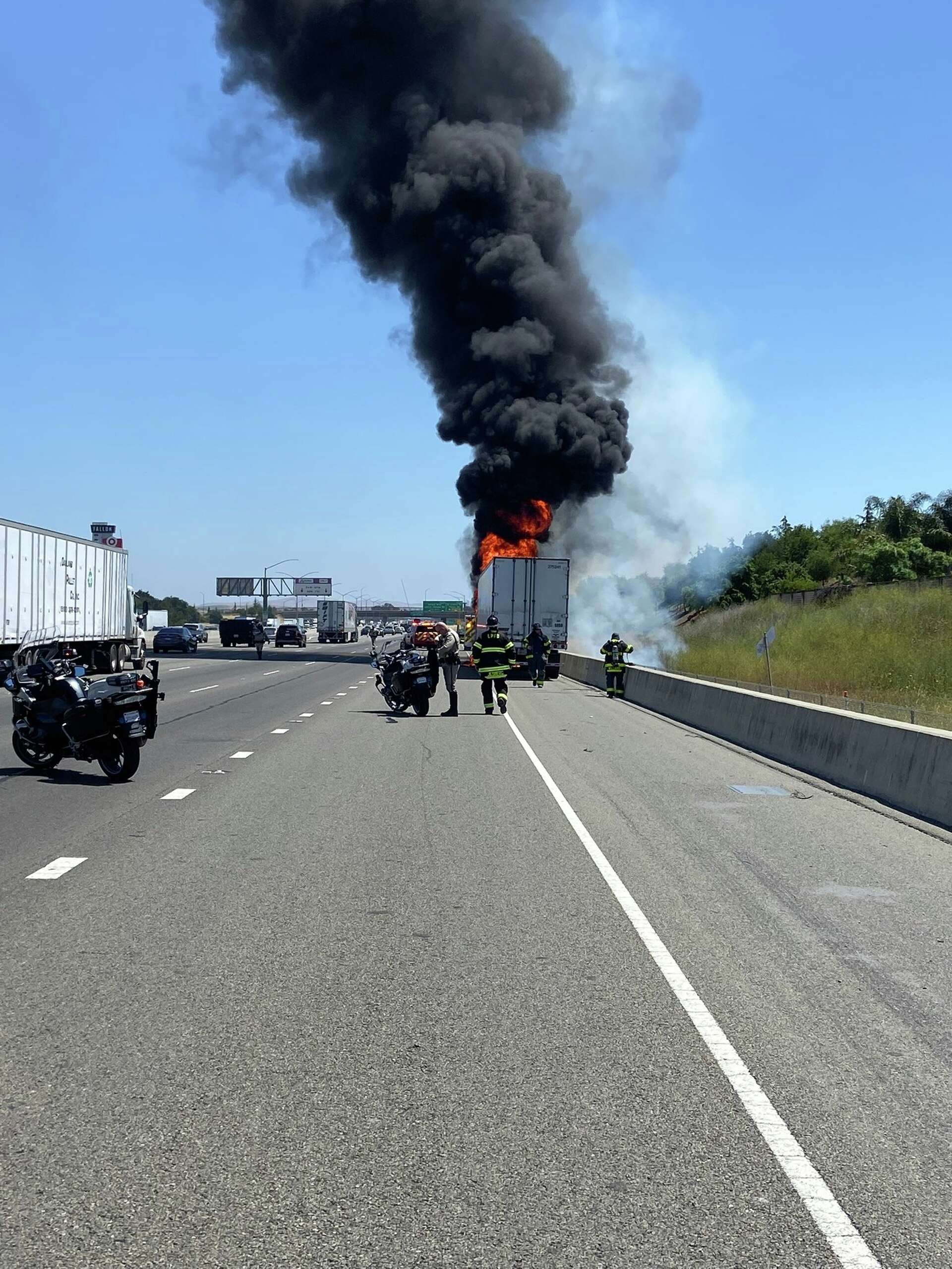 Big rig catches fire on I-580 in Pleasanton, traffic delays expected