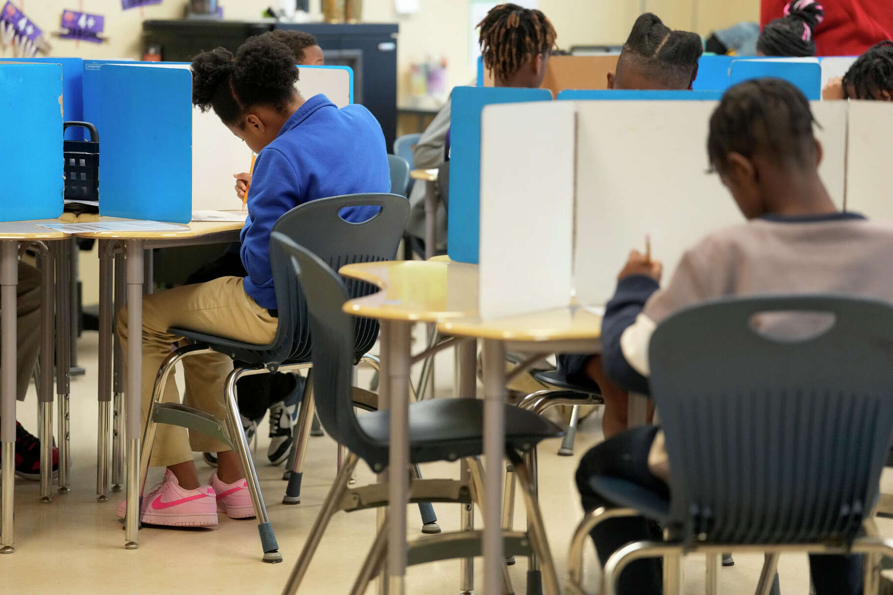 Students are shown during a class at Thompson Elementary School, 6121 Tierwester St., Thursday, April 25, 2024, in Houston.