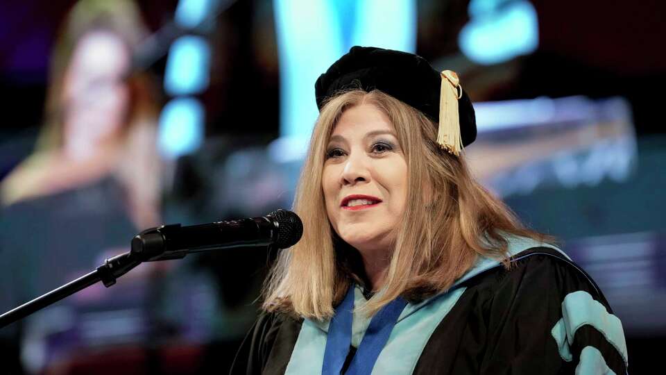 Tomball ISD Superintendent Martha Salazar-Zamora delivers her remark at the commencement ceremony of Tomball STAR Academy, the district's early college high school, at The MET Church in Houston, Thursday, May 22, 2025.