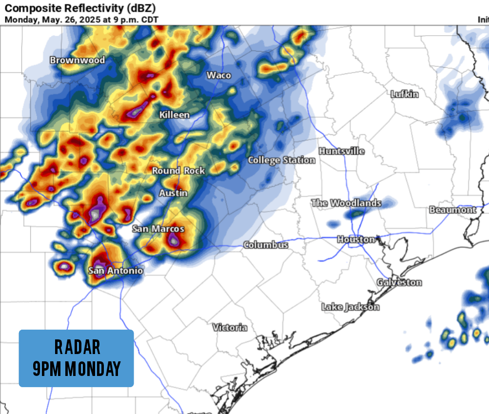 Threat of large hail rising Monday evening in South Central Texas