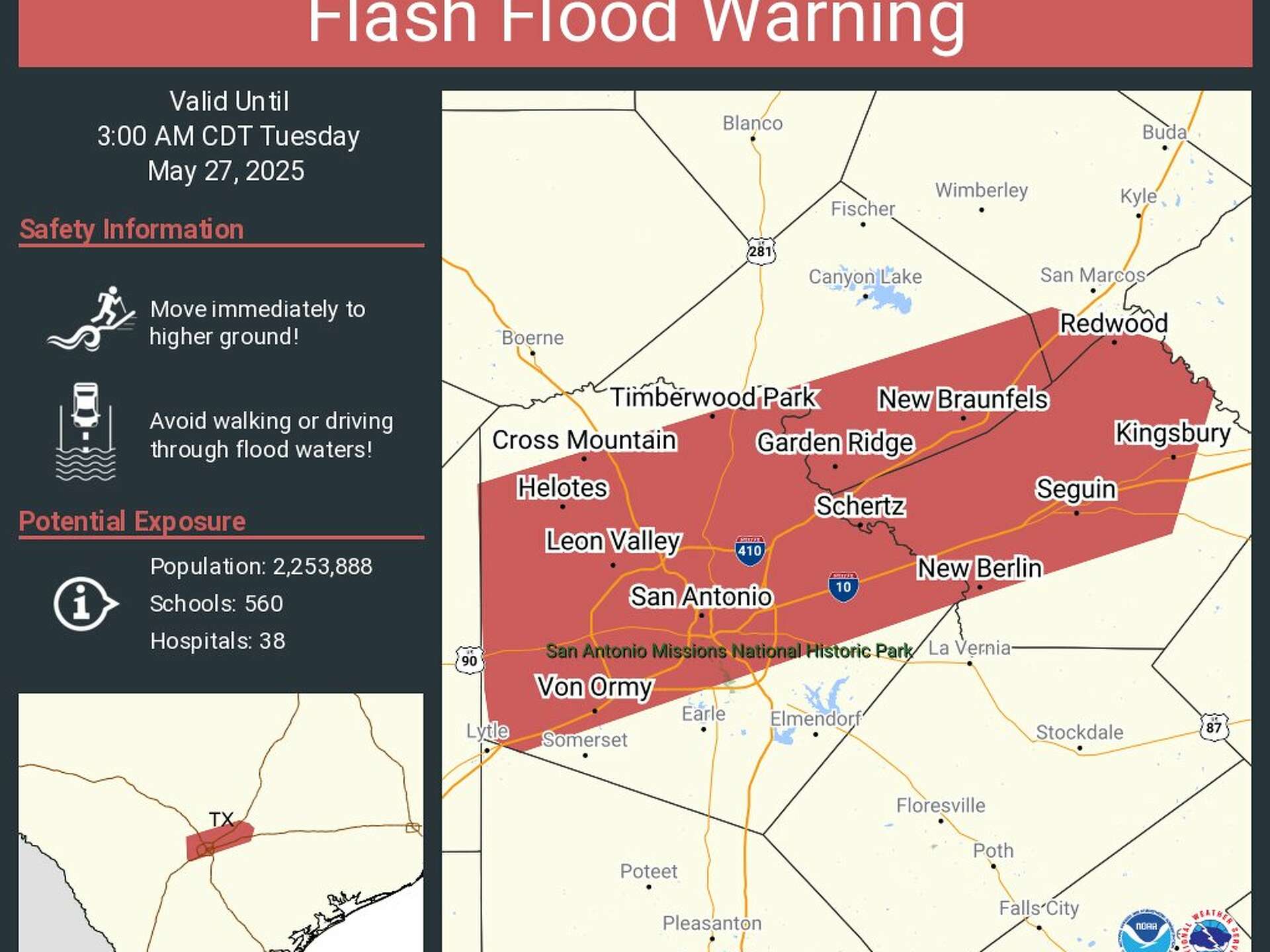 Flash flood warning issued for South Texas, San Antonio Monday