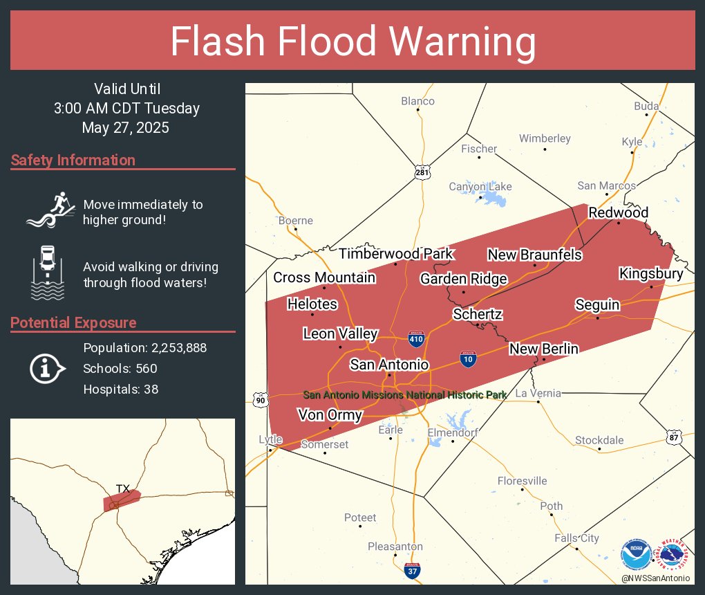 Flash flood warning issued for South Texas, San Antonio Monday