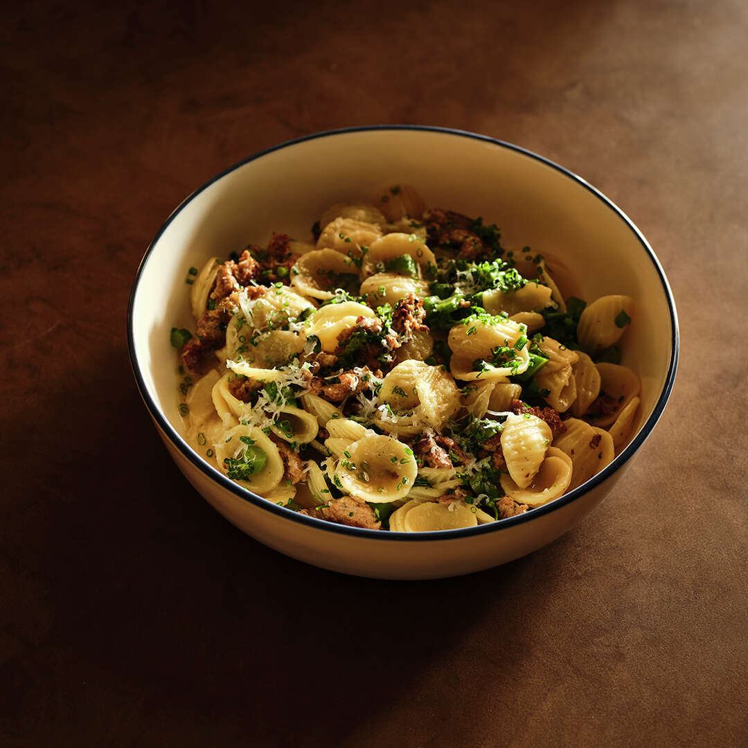 Pasta with house Italian sausage, broccolini and Grana Padana at Latuli