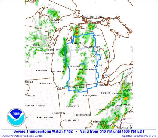 Severe Thunderstorm Watch issued for Michigan through Monday evening