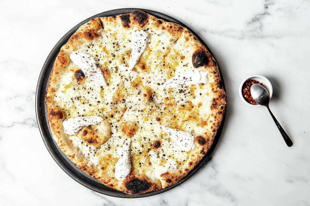 Cacio e pepe pizza from Pizzana Brentwood on Tuesday, July 20, 2021 in Los Angeles, CA. Pizzana is eyeing greater expansion in Texas after announcing a new location in Dallas.