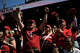 Stanford fans celebrate a home run against Cal in the third inning during the Big Swing softball game at Stanford Stadium on April 19.