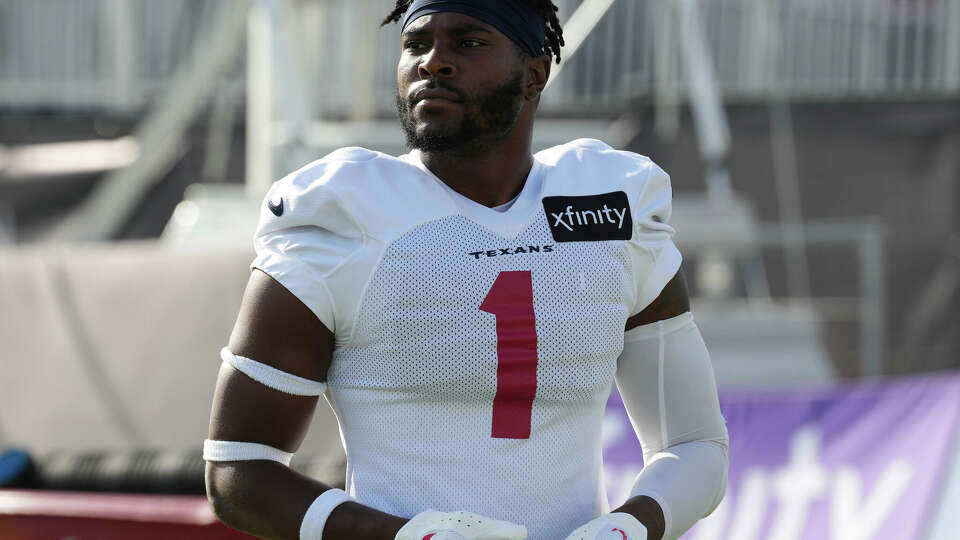 Houston Texans cornerback Jimmie Ward (1) takes the field during an NFL training camp Sunday, July 30, 2023, in Houston.