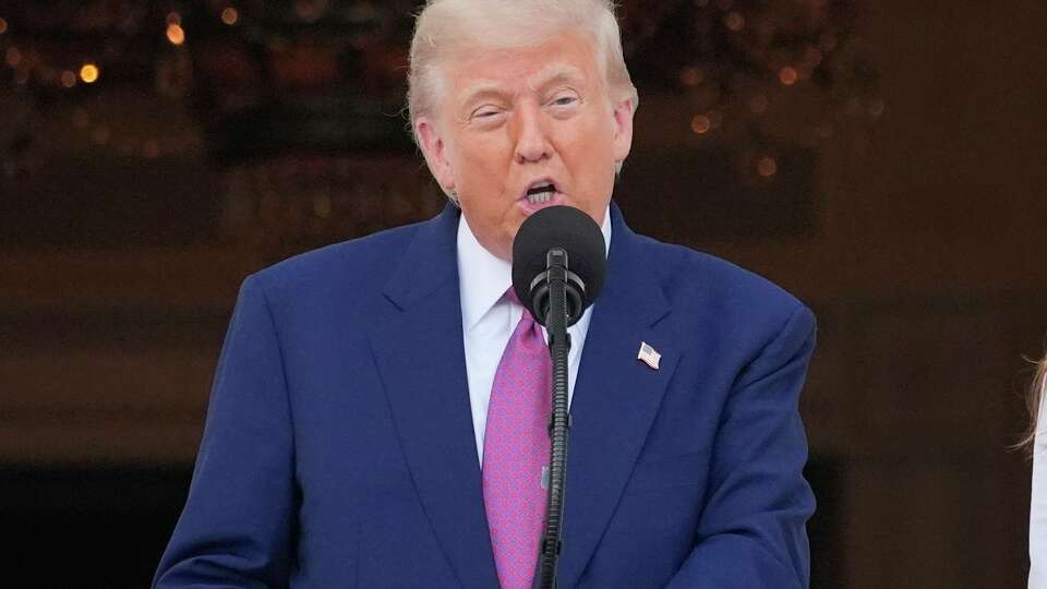 President Donald Trump speaks during the congressional picnic on the South Lawn of the White House, Thursday, June 12, 2025, in Washington.