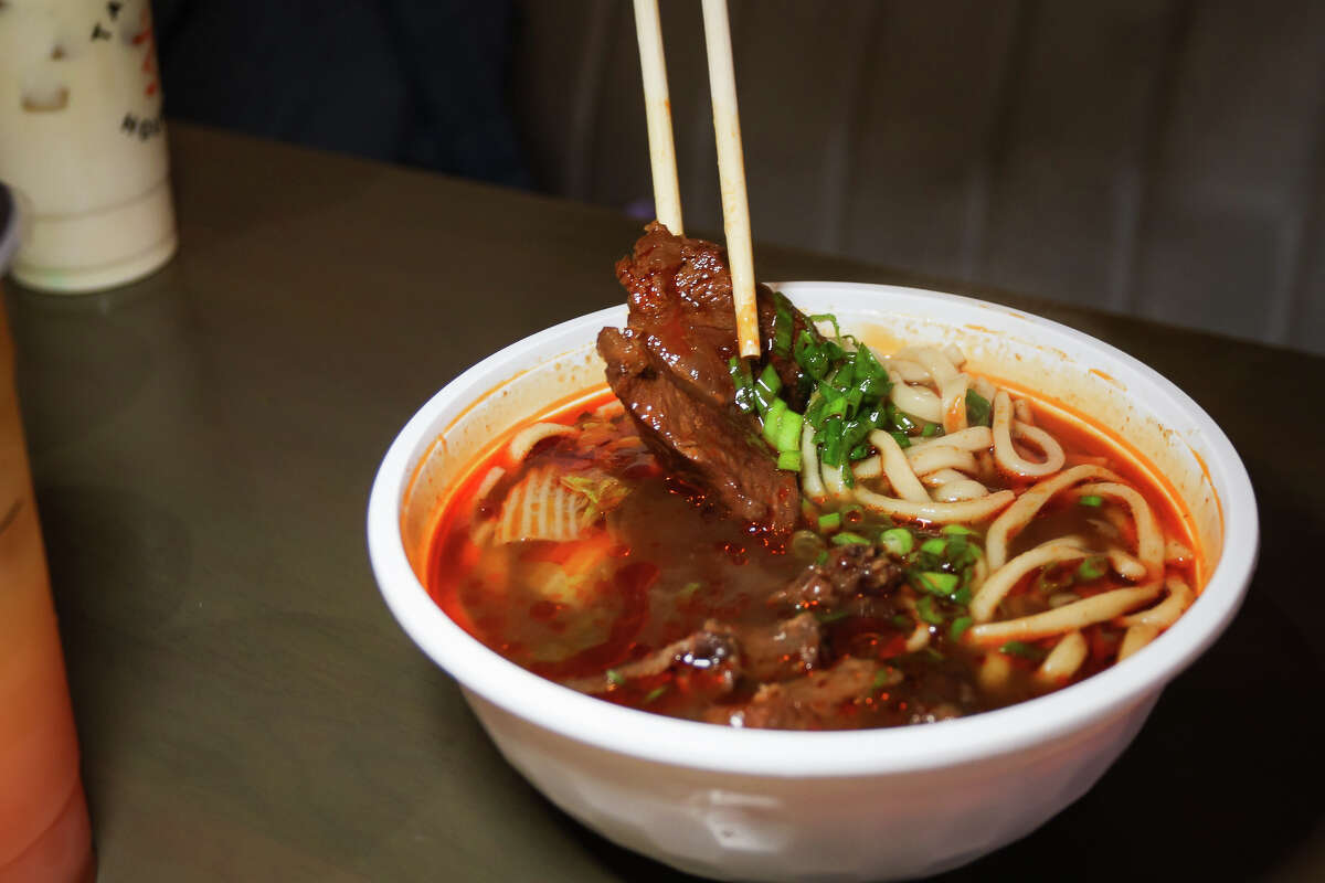 Chunks of braised beef make this bowl a hearty meal.