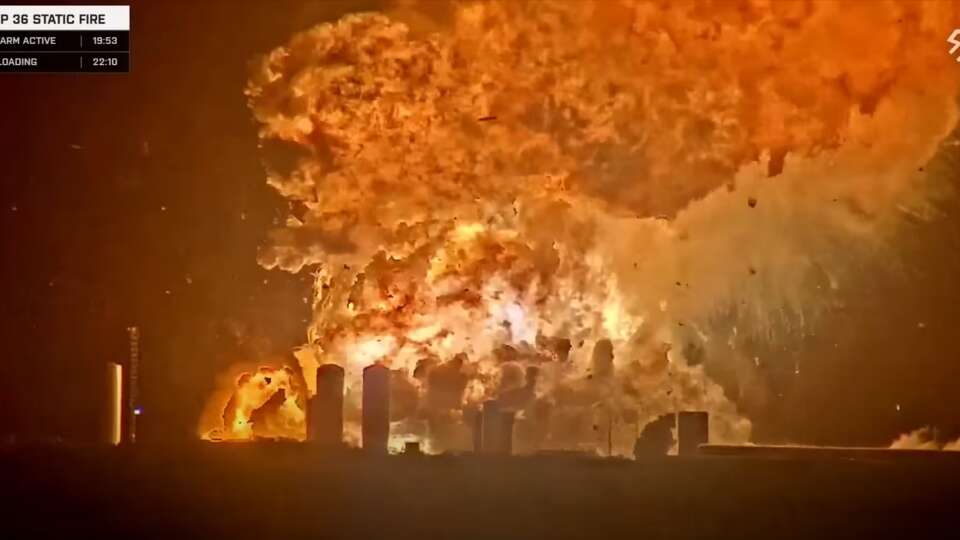 This image provided by rocketfuture.org shows a SpaceX rocket explodes at Starbase, SpaceX’s launch site at the southern tip of Texas late Wednesday, June 18, 2025. 